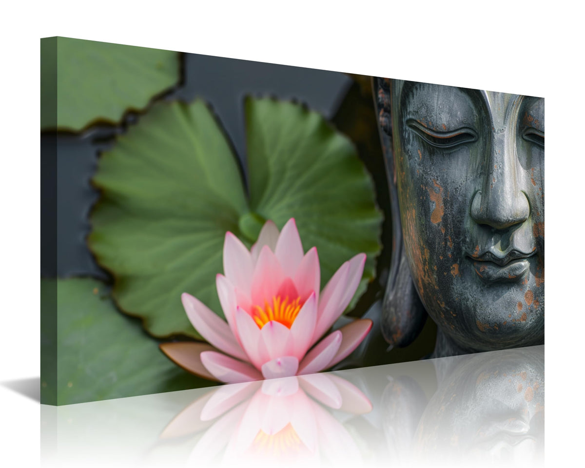 1Pcs Zen Buddha Canvas Wall Art Lotus Flower Meditation Framed Canvas Print Peaceful Asian Decor for Bedroom Living Room Spa Yoga Pink Oriental Artwork Water Lily Wall Art Ready to Hang (16"L x 8"W / 1PCS-Zen Buddha)