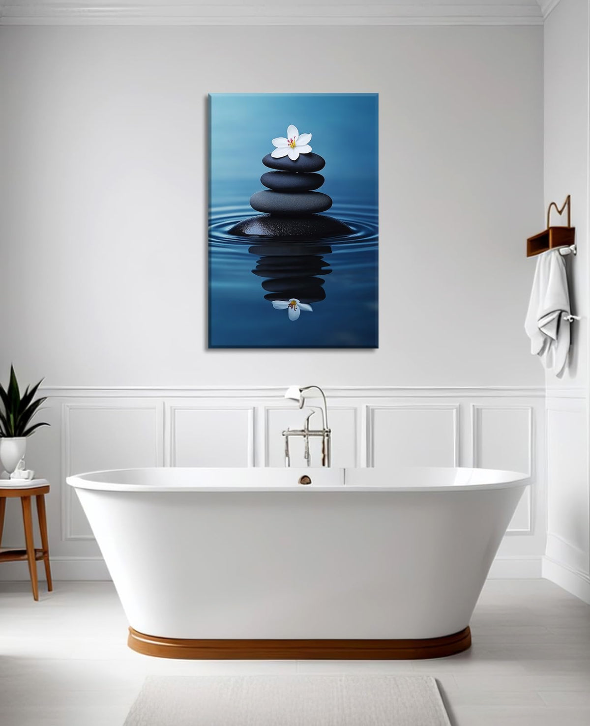 Zen Wall Art Black Stones and Flower Picture Meditation Canvas Prints Spiritual Artwork for Bathroom Living Room Office Decor Framed (18"L x 12"W / A - Zen)