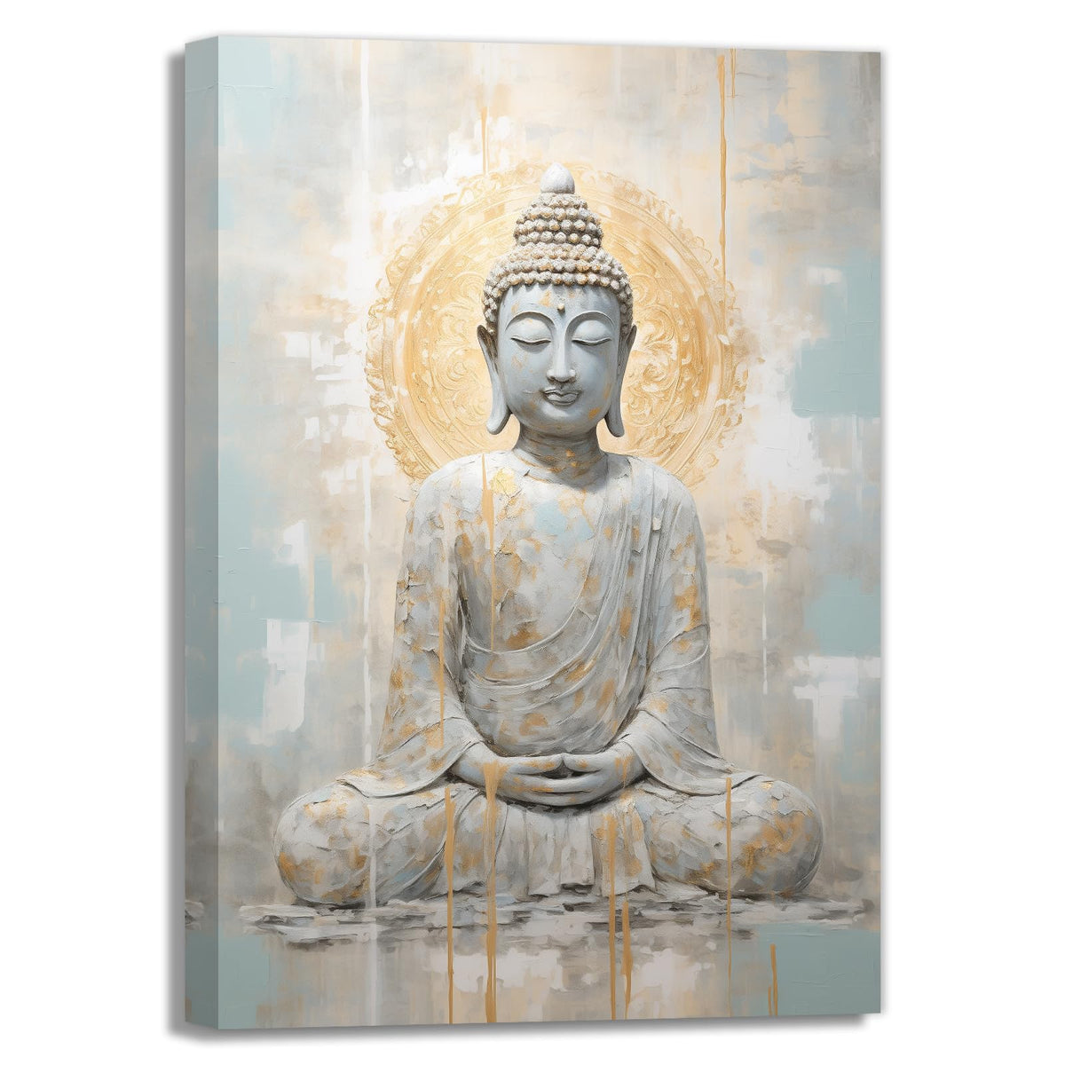 Buddha Canvas Wall Art Zen Picture Wall Decor Watercolor Buddha Statue Painting Modern Meditation Bathroom Living Room Yoga Decor Frame (Buddha-1 / 36L" x 24W")