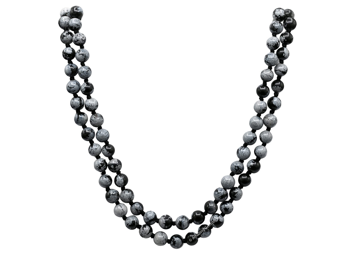Snowflake Obsidian Mala Beads (Snowflake Obsidian / Knotted)