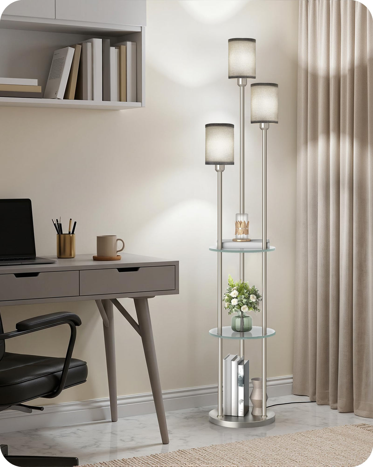 70.9" Floor Lamp with Shelves (Silver + Gray)