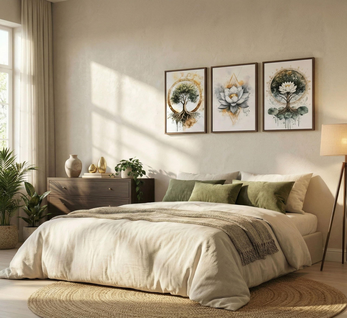 3PCS Zen Tree of Life Canvas Meditation Lotus Wall Art Unframed (Zen Tree of Life / 24"L x 16"W-Unframed)