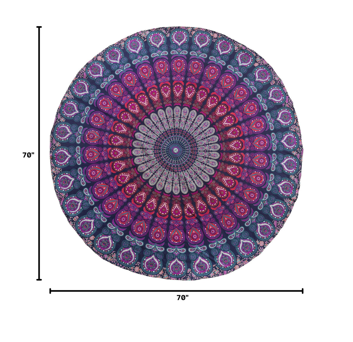 Round Tapestry with Tassel Wall Hanging Ombre Hippie Mandala Bohemian Hippy Intricate Indian Tapestries Tablecloth 70 Inches (Blue Multicolor / 70"L x 70"W)