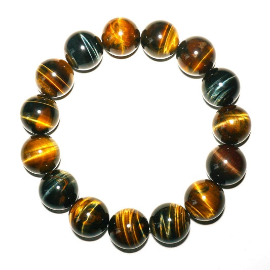 16MM Yellow Blue Tigers Eye Beaded Bracelet for Men (16MM Yellow Blue Tigers Eye Beaded Bracelet)