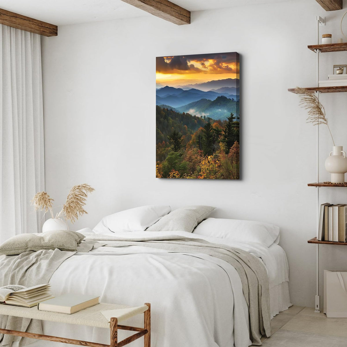 Great Smoky Mountains Poster National Parks of the United States Forest Sunset Painting Artwork HD Printed Painting Framed Art Works Office for Vintage Living Room Bathroom Bedroom Decoration 32x48” (32"L x 48"W / ZRSJ05)