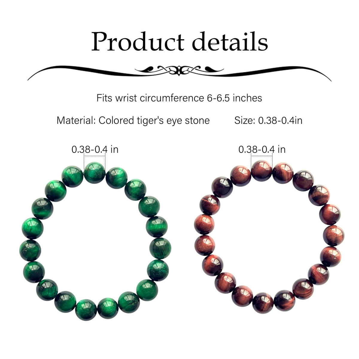Natural obsidian bracelet (10mm Tiger Eye (Brown+Green )-2 Pcs)