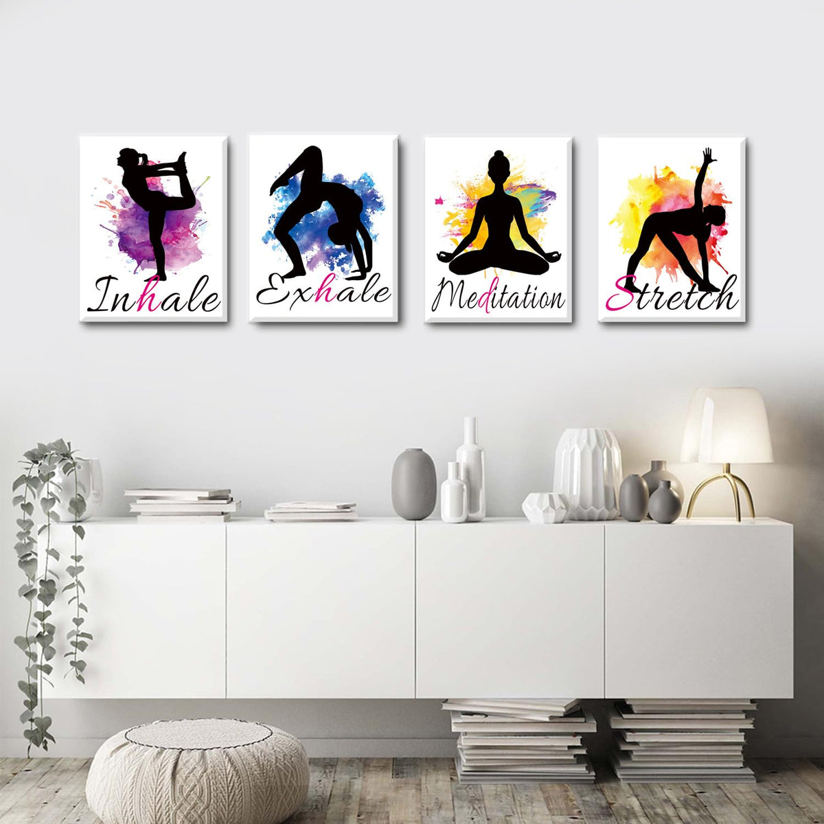 Set of 4 Yoga wall art print posters (Framed -8X10in Watercolor Yoga Poster)