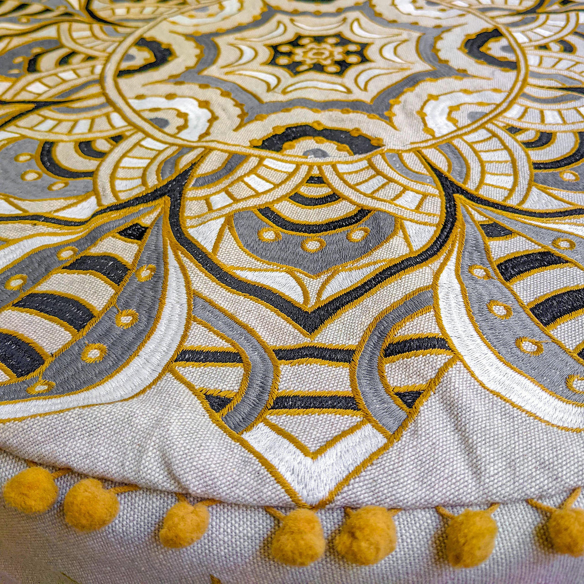 Moroccan Floor Pillow Cover Blue Gold Bohemian Décor Pouf Ottoman Large Round Yoga Floor Cushion Luxury Kids Room Décor Boho (Pouf Cover / Black Star)