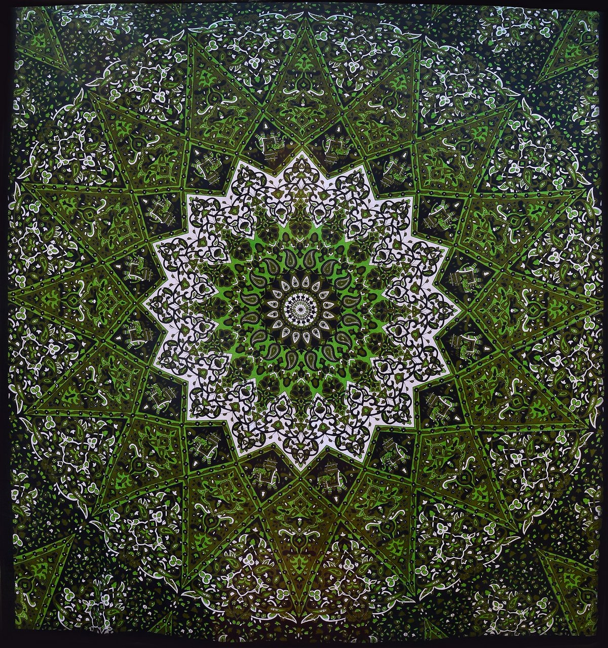 Popular Twin Psychedelic Mandala Hippie Tapestry Indian Wall Hanging Bedspread 84x54 Inches (84"L x 54"W / Green)