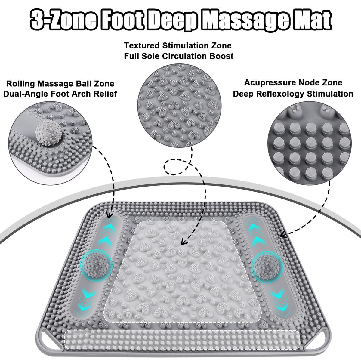 Silicone Foot Massage Acupressure Mat with 2 Massage Balls (Cool Gray)