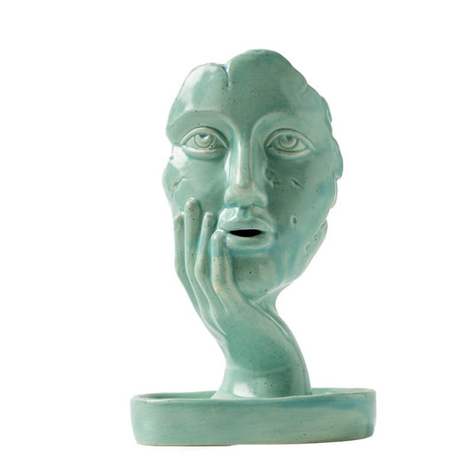 Turquoise Woman Face Backflow Incense Burner Holder for Sticks Cones (Turquoise Face)