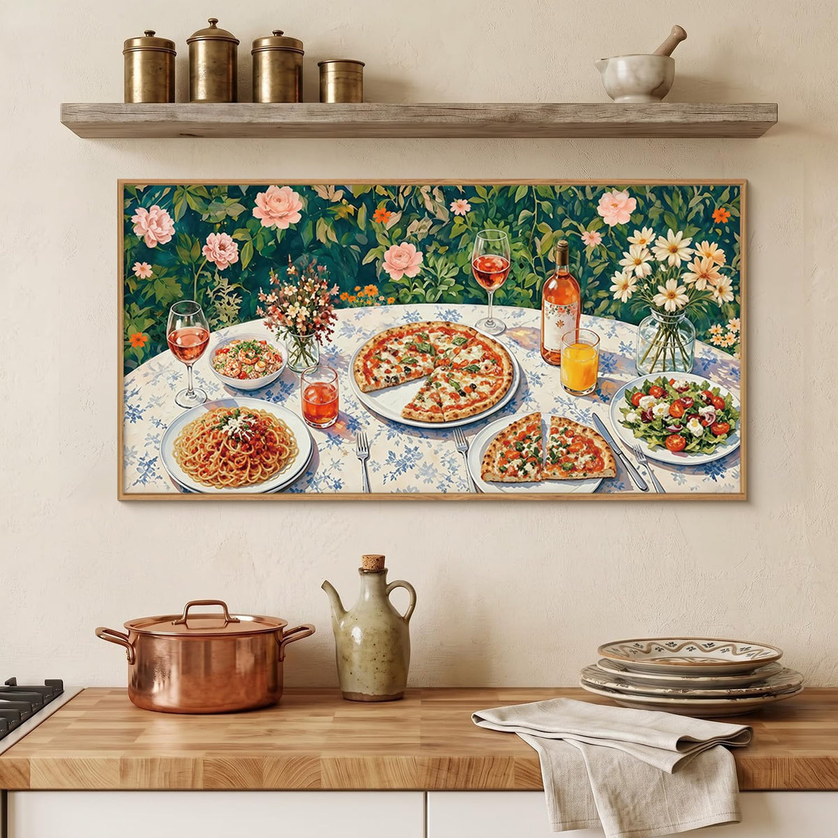 Large Vintage Italian Food Framed Canvas Wall Art (Vintage Italian Food Wall Art / 40"L x 20"W)