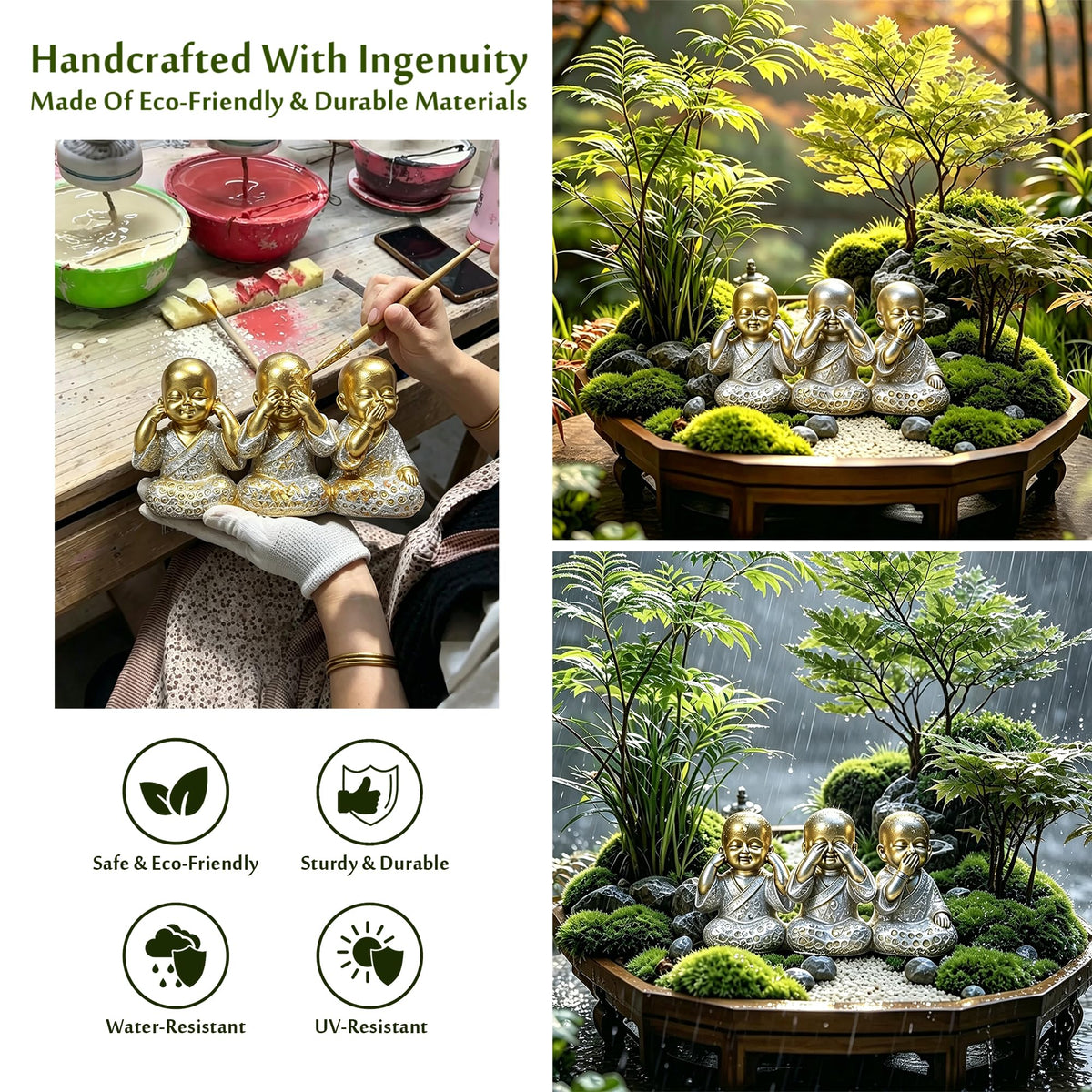 Golden Monks Resin Buddha Statue Small (Golden Three Wise Buddha Statue)