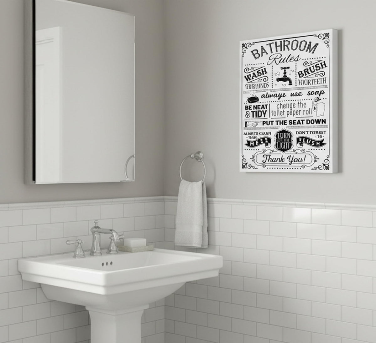 Funny Bathroom Rules Canvas Wall Art 12x16Inches (Fun Canvas / 16"L x 12"W)