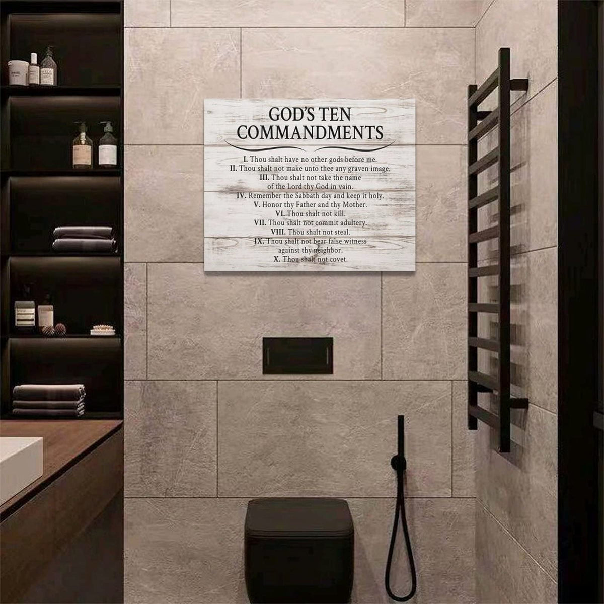 Ten Commandments Wall Decor 10 Commandments Wall Art Christian Scriptures Canvas Prints Bible Verse Pictures Painting Modern Artwork Home Decoration for Living Room Bedroom Bathroom 20"x16" (Wooden / 20"L x 16"W)