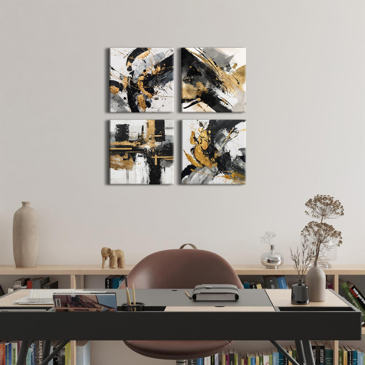 Abstract Black and Gold Wall Art for Bathroom Marble Pictures for Walls Modern Black White and Gold Texture Canvas Prints Painting Neutral Posters Artwork Living Room Home Decorations 12x12” 4Pcs (12"L x 12"W / Abstract)