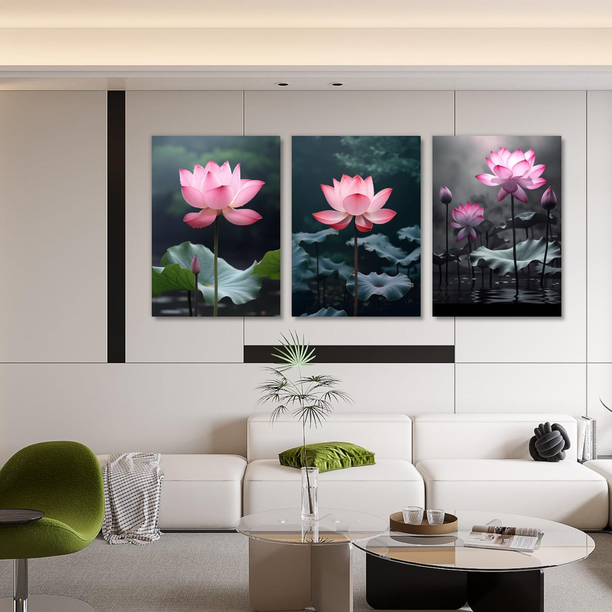 Pink Lotus Canvas Wall Art 3 Pieces Flower with Lotus Leaf in River Pictures Prints Wall Decor Nature Landscape Painting Vintage Artwork for Home Decor (Lotus-5 / 11.00"x14.00"x3P)