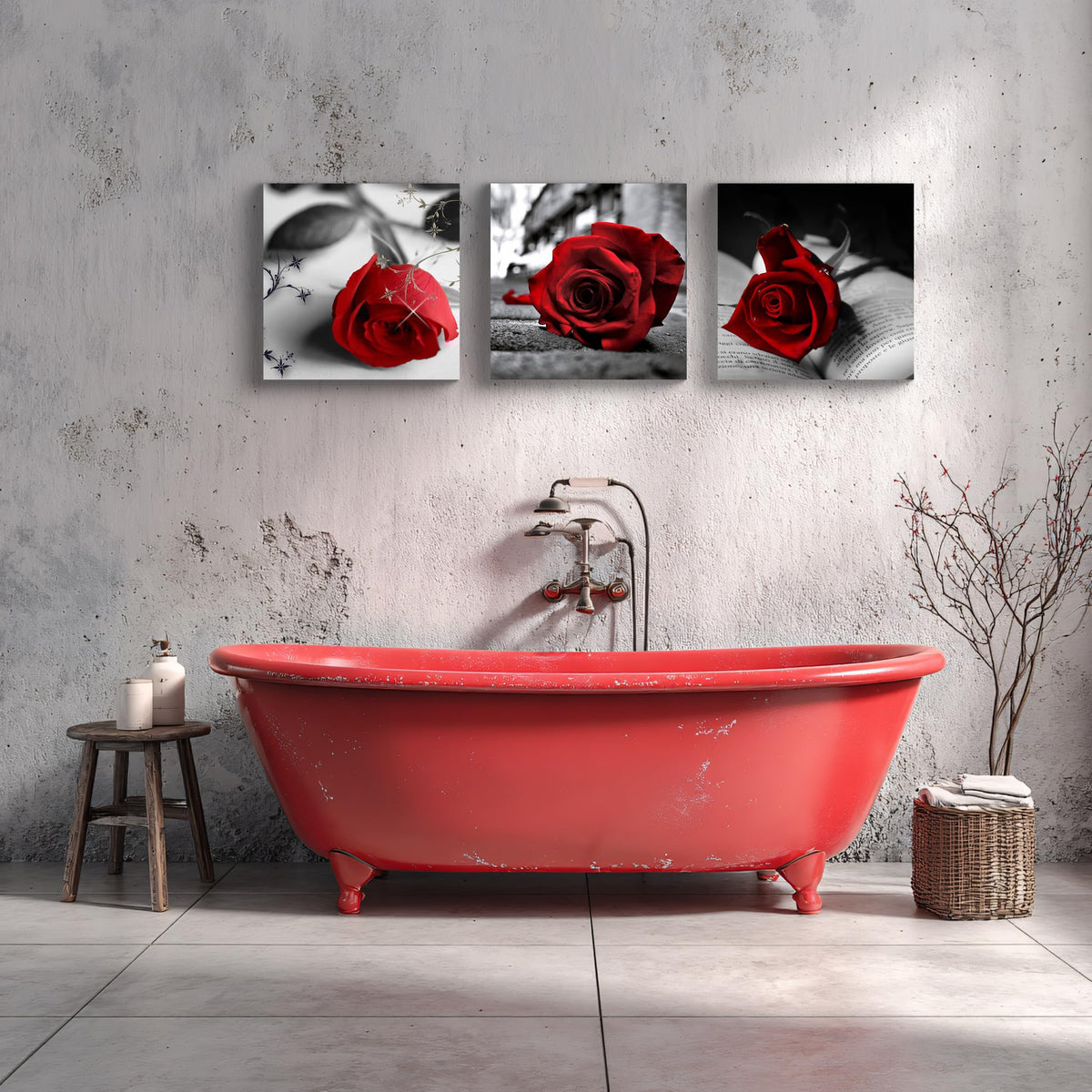 Canvas Print 3 Pcs Black and White Red Rose Canvas Art Painting Abstract Wall Art Decorations Flower Picture on Canvas for Home Decor Stretched and Framed (16 x 16 inches (3-Piece Set) / A-Rose)