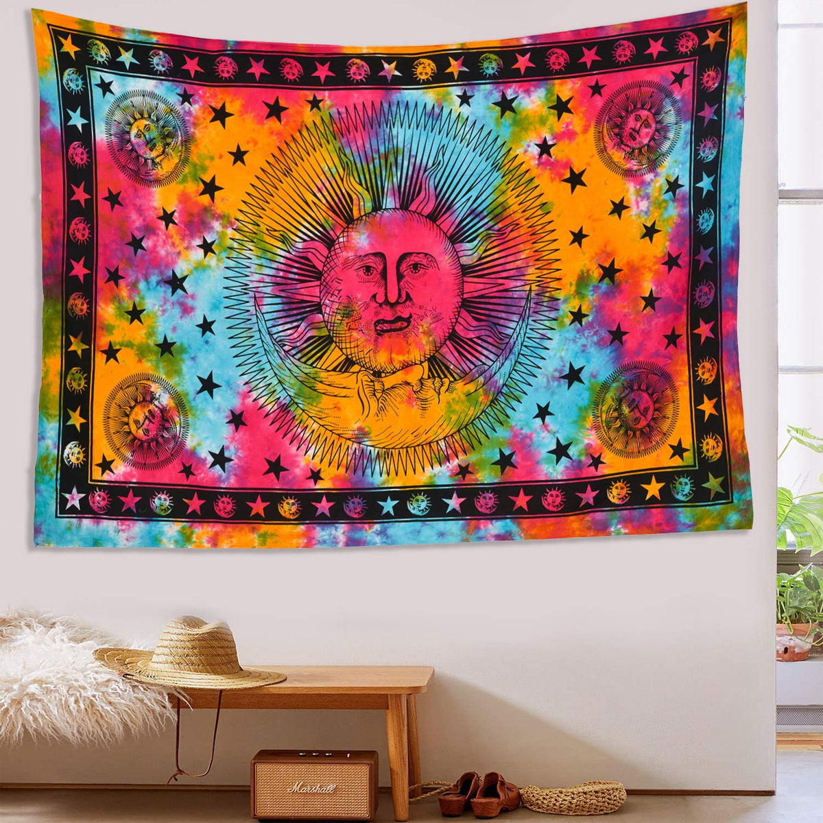 Tie Dye Mandala Tapestry (Multicolor / 90"L x 85"W)