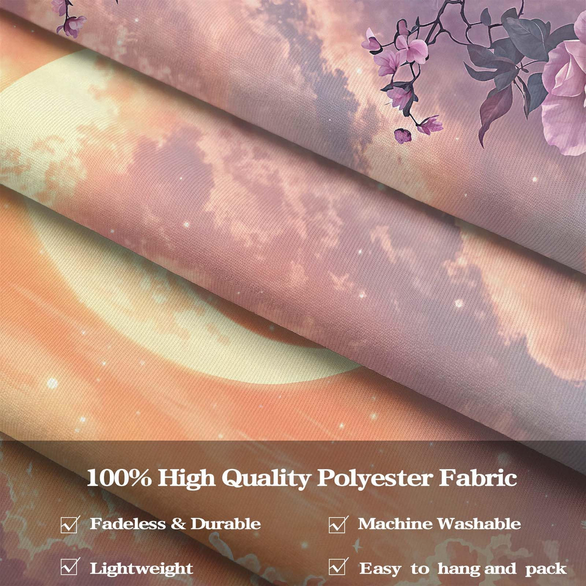 Pastel Rose and Moon Tapestry (90"L x 70"W / Purple Yellow)