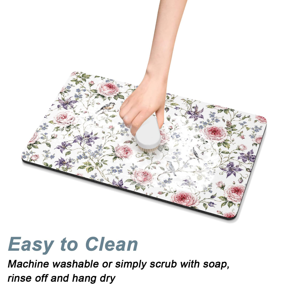 Coffee Mat 12" x 19" Coffee Bar Mats for Espresso Machine Station Accessories and Organizer (Watercolor Pink Rose / 12" x 19")