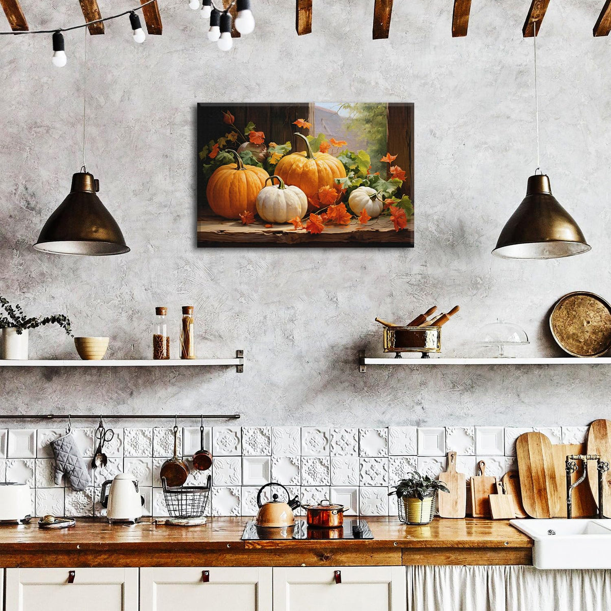 Pumpkin Canvas Wall Art Fall Pictures Maple Leaf Autumn Decor Thanksgiving Wall Prints Rustic Halloween Themed Wall Decor Framed Modern Artwork for Living Room Kitchen Bedroom Home Decorations 20x30” (30"L x 20"W / pumpkin)