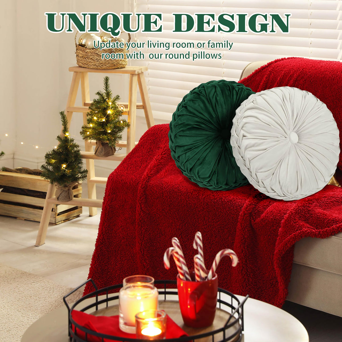 6 Pcs 15" Round Velvet Floor Cushions for Kids (Christmas Color)
