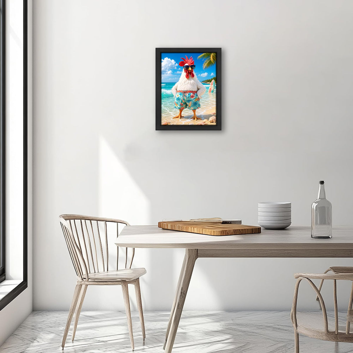 Funny Beach Rooster Decor Wall Art (Wall Art Framed 42 / 10"L x 8"W)