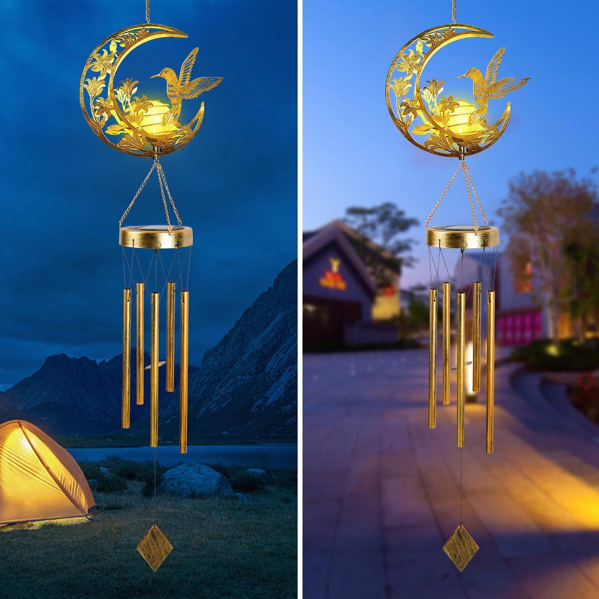 Hummningbird Solar Outdoor Wind Chimes (Moon Hummingbird)