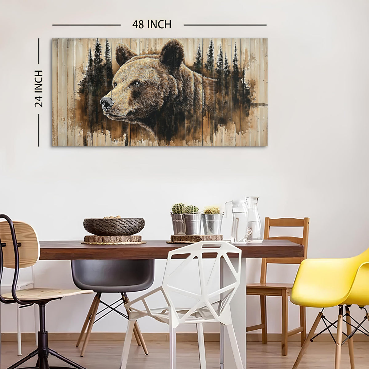 Farmhouse Bear Canvas Wall Art Rustic Bear Picture Wall Decor Living Room Cabin Decorations Forest Wildlife Animal Painting Vintage Grizzly Poster Prints for Kitchen Home Decor Woodland Artwork 24x48” (48"x24"x1 / BEAR)