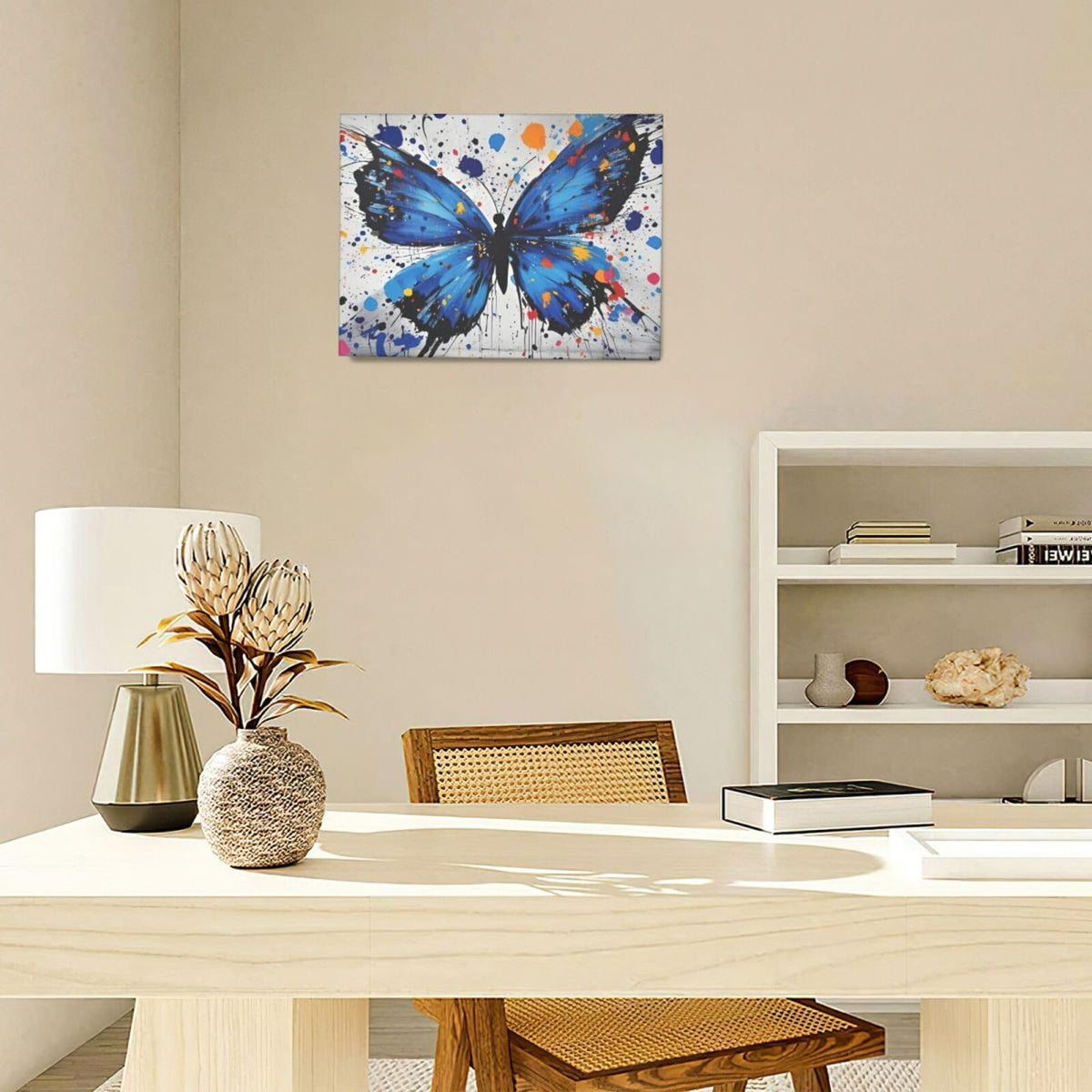 Banksy Butterfly Wall Art Blue Butterfly Street Art Graffiti Wall Decor Pictures Painting Canvas Artwork Framed Decoration Gifts for Women Girl Living Room Bedroom Office 12"x16" (butterfly / 16L"×12W")