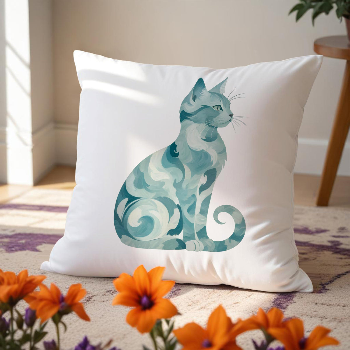 Abstract Blue Sea Cat Pillow Covers 18x18 (Style20)