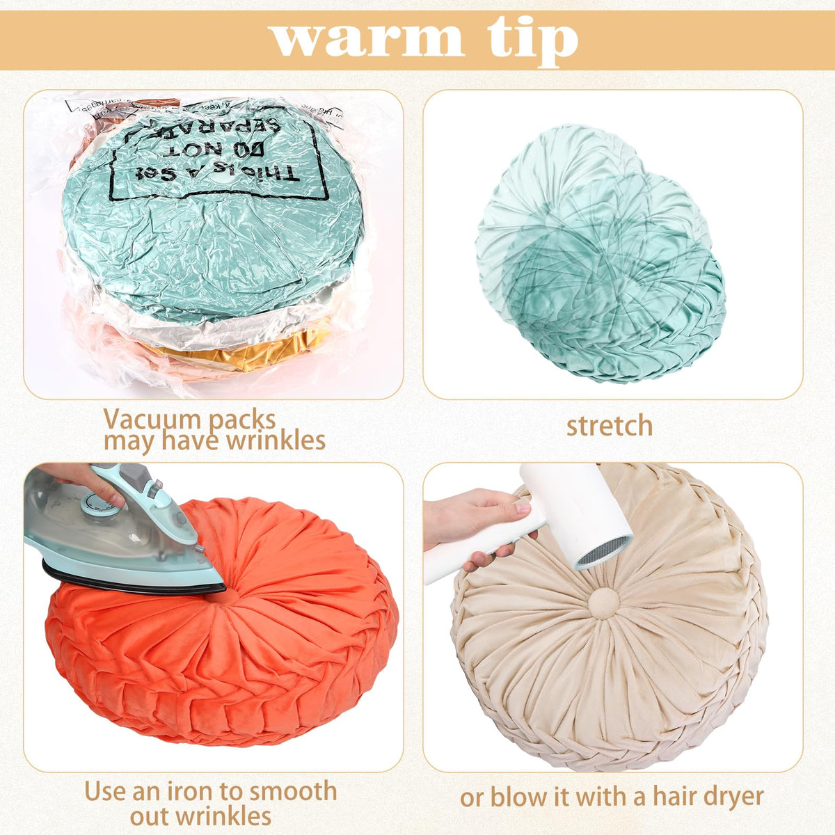 6 Pcs 15" Round Velvet Floor Cushions for Kids (Saffron Yellow Color)