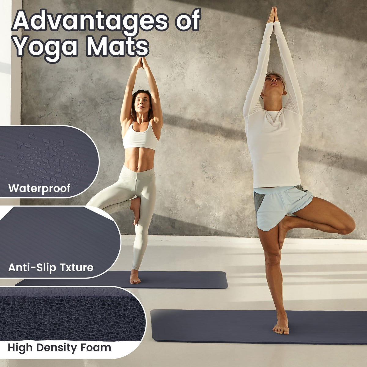 1/2-Inch Thick High Density Foam Exercise Yoga Mat with Carrying Strap, Graphite (Graphite)