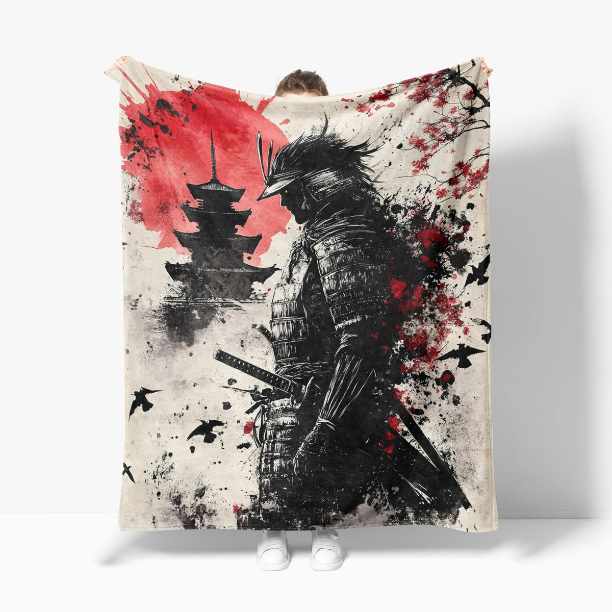 Samurai Fleece Throw Blanket Asian Warrior Gift Room Decor 60"x80" (Japanese Samurai / 60"X80")