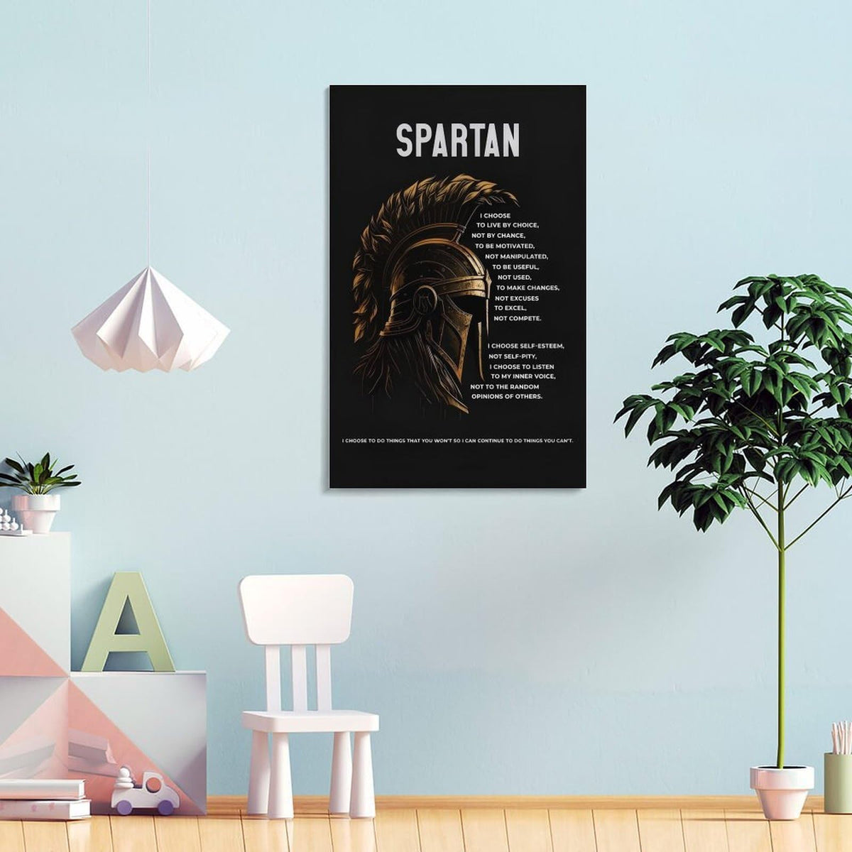 Spartan Quote Motivational Room Aesthetic Canvas Printing Wall Art Prints Wall Decor Posters Black Gold Warrior Helmet Philosophy Modern Home Bedroom Office Gym Decoration 16x24inch (style-18 / 16x24inch(40x60cm) Frame)
