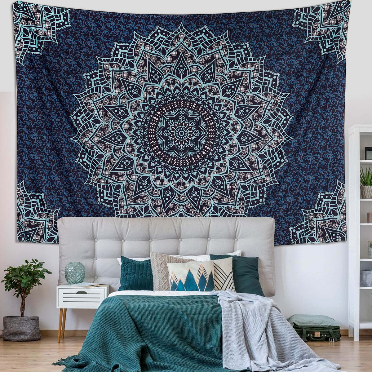 Black Blue Mandala Tapestry Wall Hanging Vintage Tapestries Aesthetic Hippie Wall Decor Bohemian Wall Art Boho Home Decoration for Bedroom (59"L x 51"W / Mandala Tapestry-4)