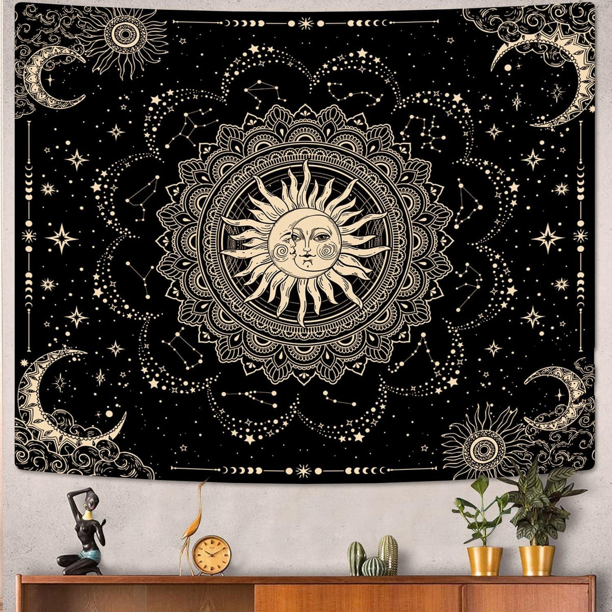 Sun and Moon Tapestry (Black Golden / 37"L x 29"W)