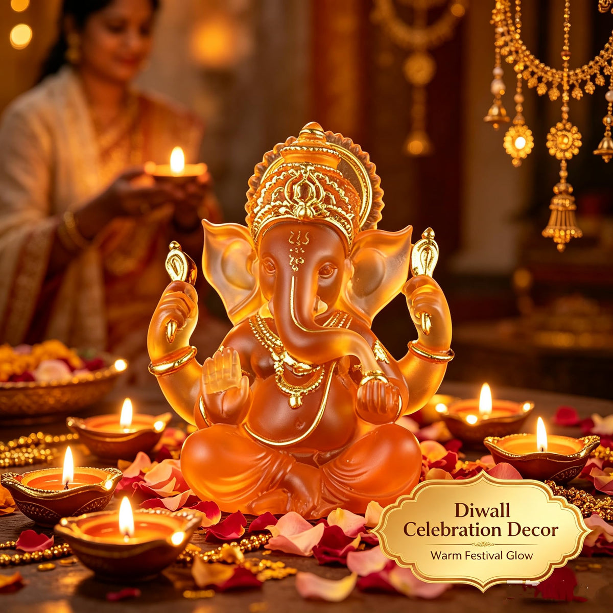 Indian God Lord Ganesha Statue (Orange / 5.5")