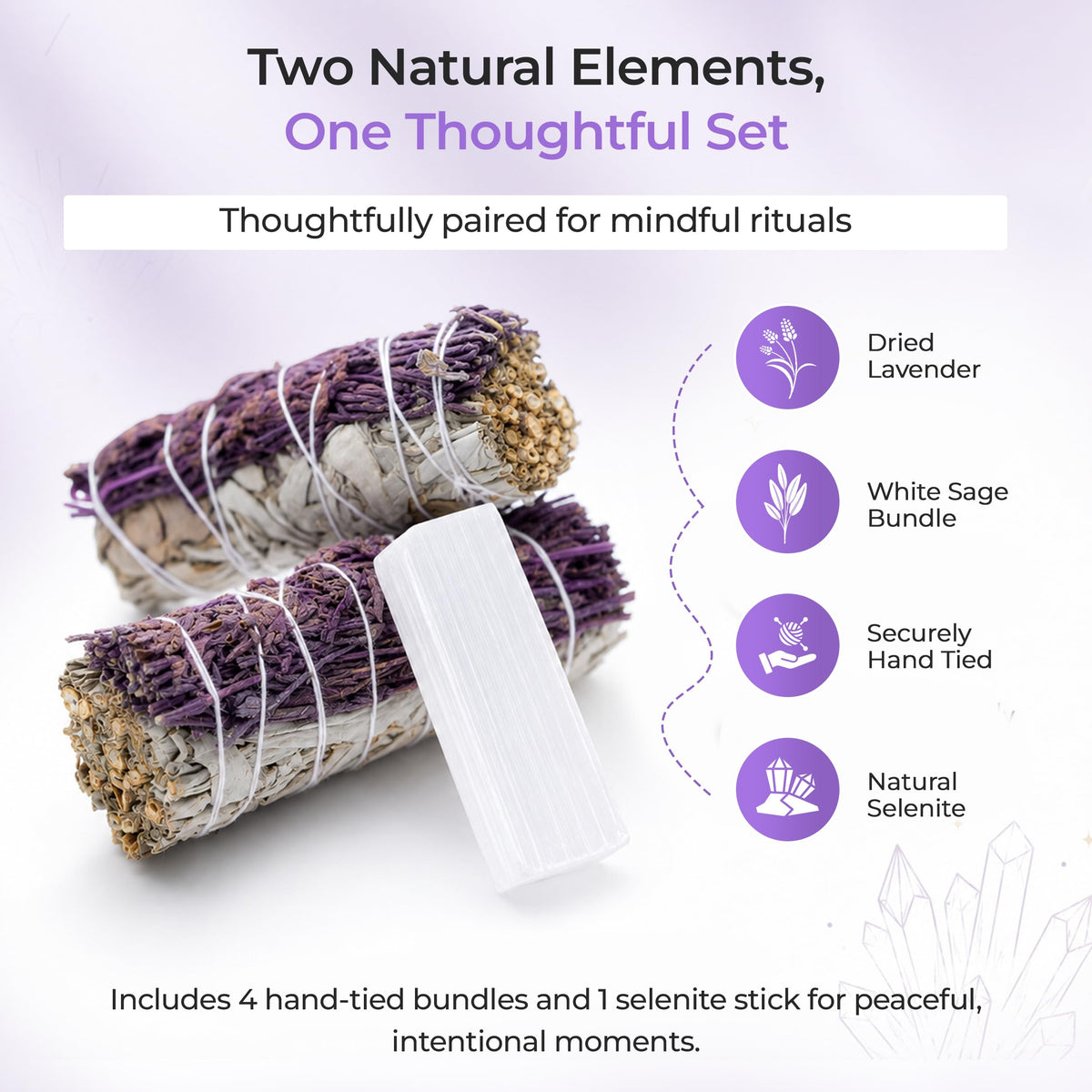Lavender White Sage Smudge Sticks with Selenite Stick