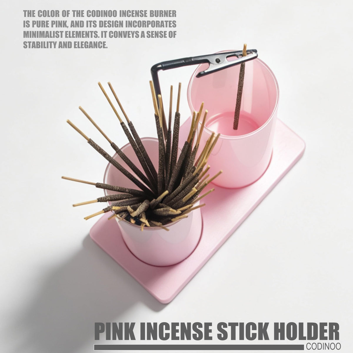 2 in 1 Incense Holder for Sticks (Solid Pink / 2 tall glass)