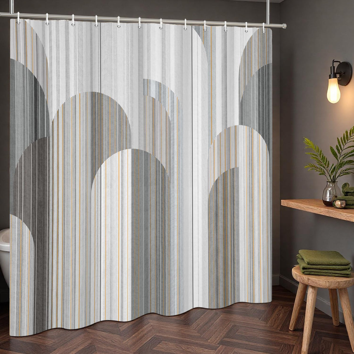 Abstract Arch Shower Curtain (Gray and Gold)