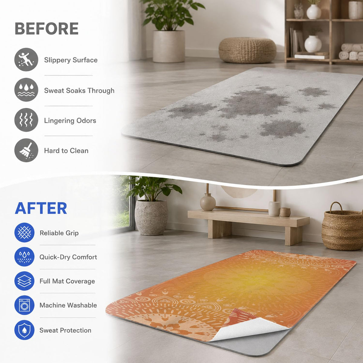 Yoga Mat Towel (Orange Flower-01 / Large)