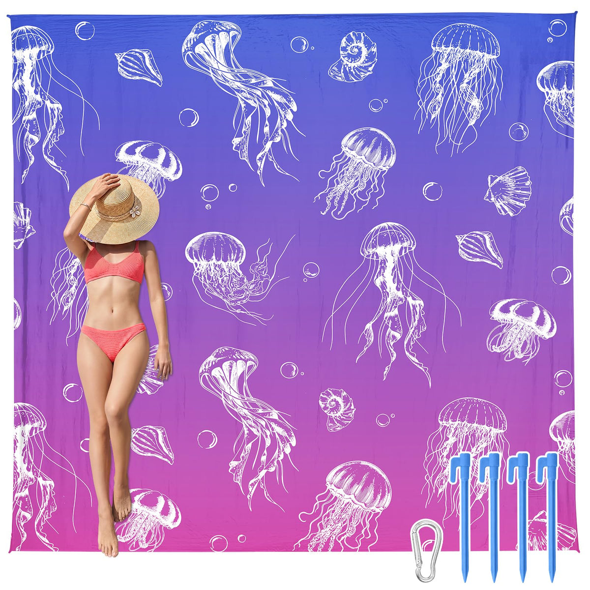 Beach Blanket Waterproof Sandproof (Jellyfish / 120“×108”)
