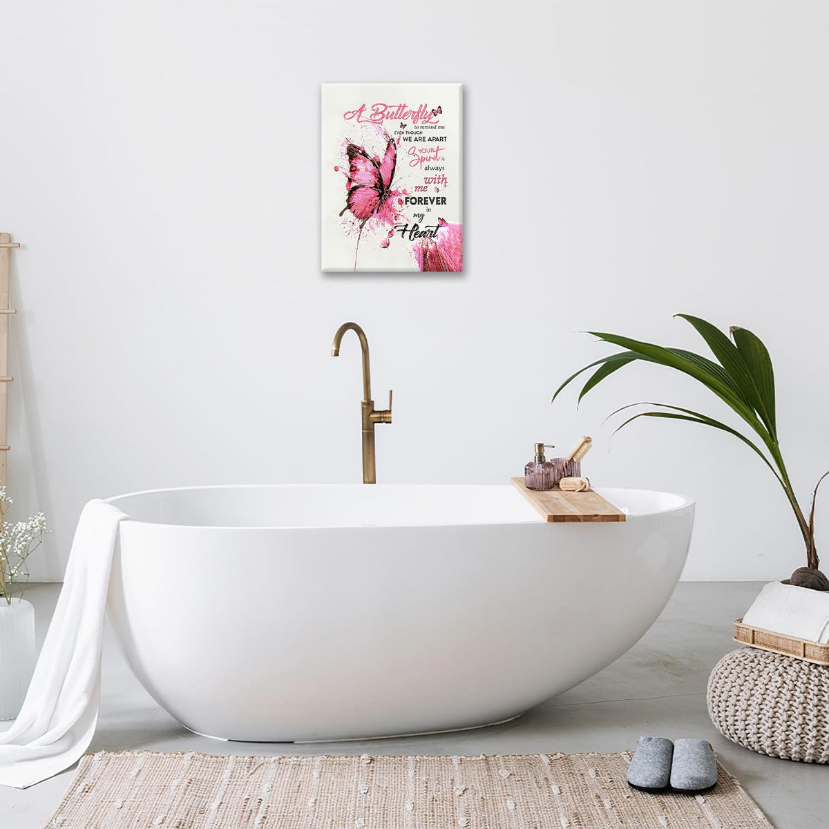 Pink Butterfly Wall Art Watercolor Bathroom Pictures Wall Decor Inspirational Quotes Canvas Prints Painting Framed Artwork Decoration for Bedroom Living Room Office 20"x16" (20"L x 16"W / Watercolor Butterfly-Pi)