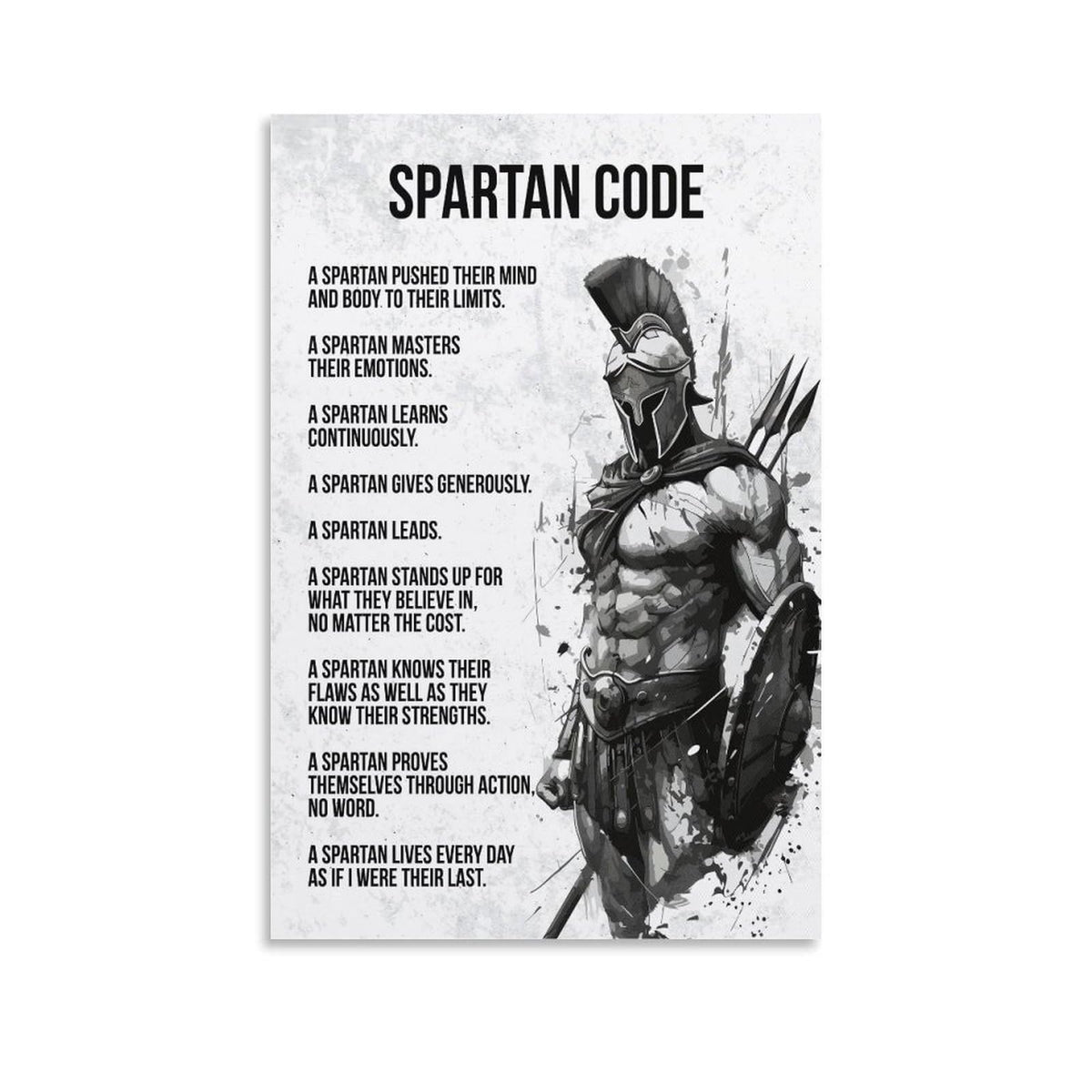 Spartan Code Motivational Quote Canvas Printing Wall Art Prints Wall Decor Posters Warrior Philosophy Monochrome Minimalist Living Room Bedroom Office Gym Study Decor 08x12inch (style-28 / 08x12inch(20x30cm) Unframe)