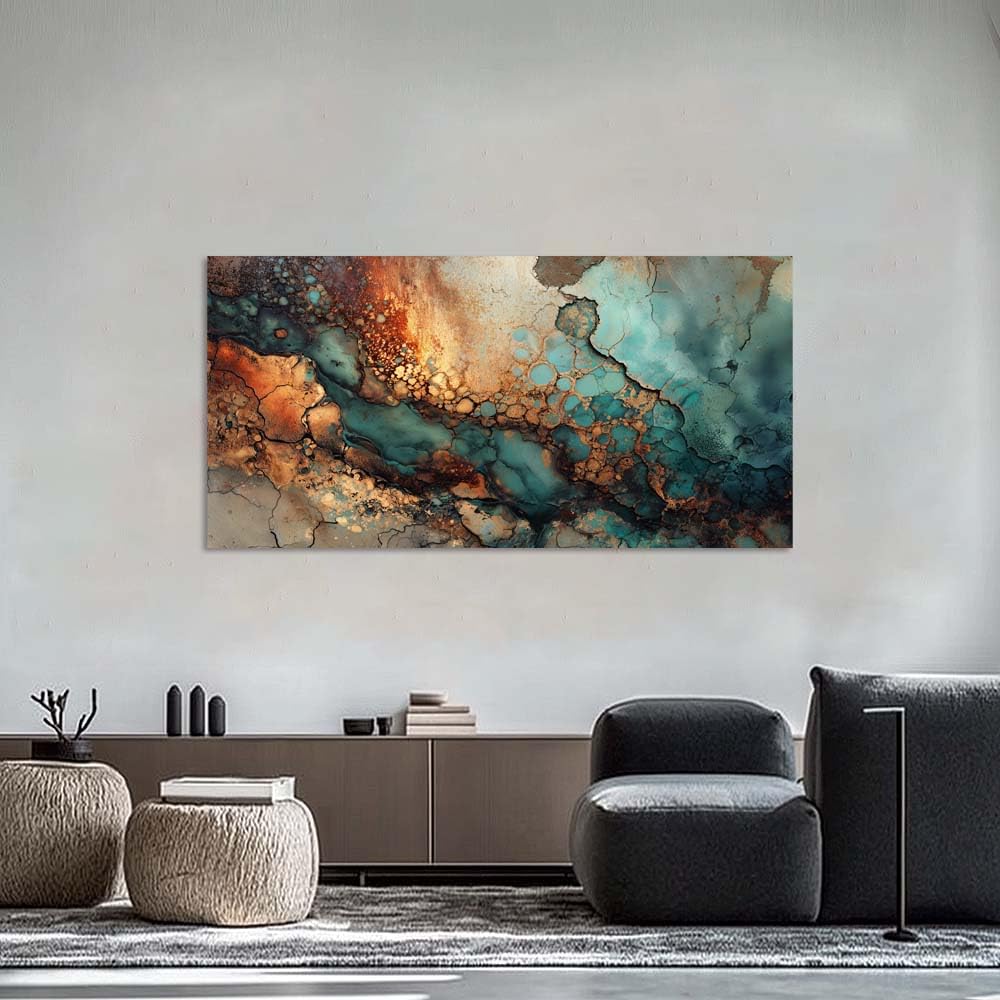 Turquoise Faux Marble Texture Canvas Wall Art Abstract Painting Print Gallery Wrapped Modern Fluid Geode Artwork for Living Room Bedroom Bathroom Decor (Abstract / Orange Abstract Fluid Art 9 / 58"L x 28"W)