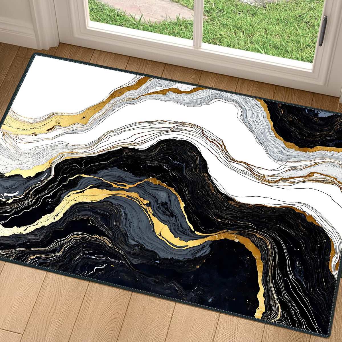 2x3FT Area Rug Black White Gold Indoor Entryway Rug (#5 / 2' x 3' (Rectangular))