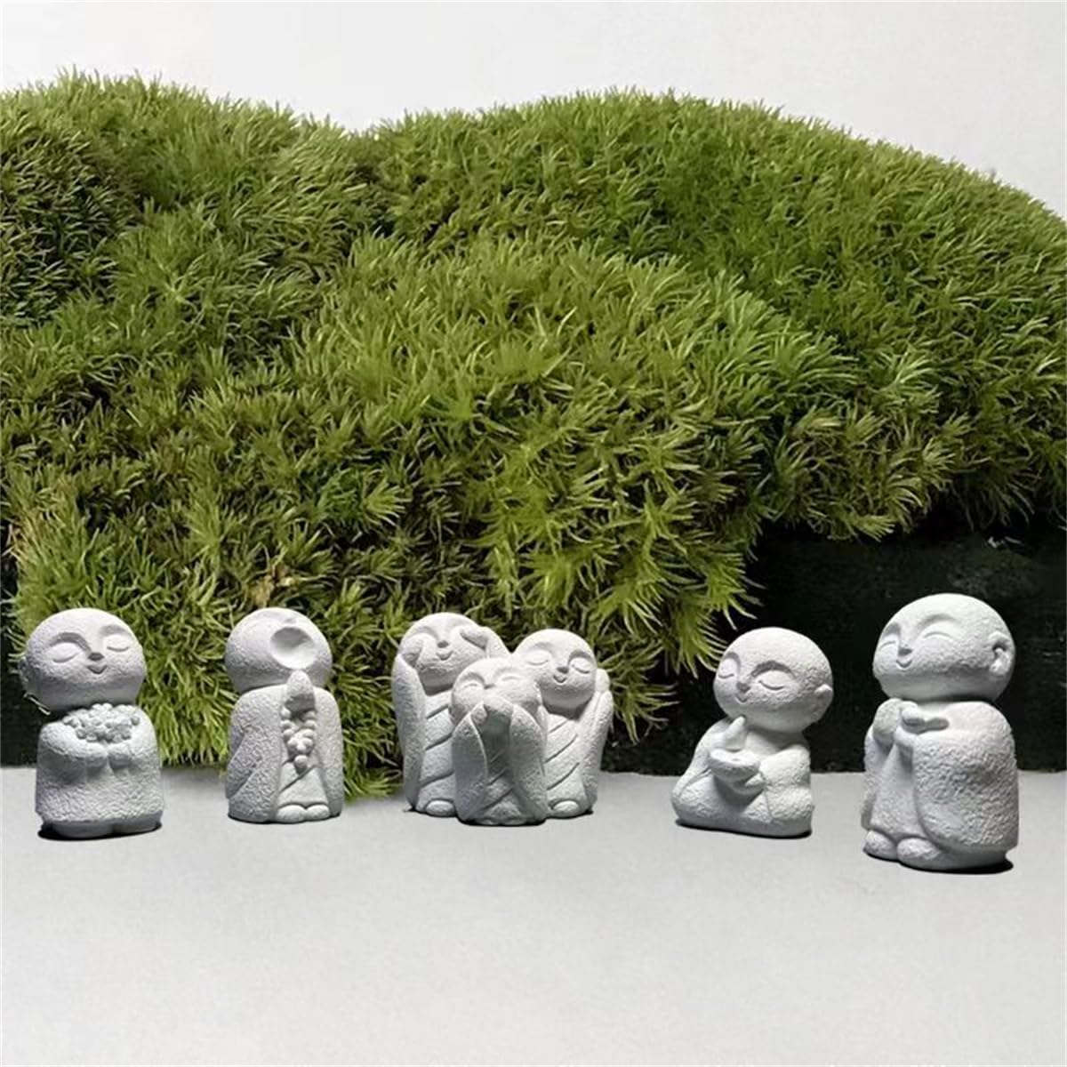 Japanese Monk Statue Praying Zen Sandstone Mini Buddha Statues Asian Garden Sculptures for Wealth Good Luck Feng Shui Home Decor (G)