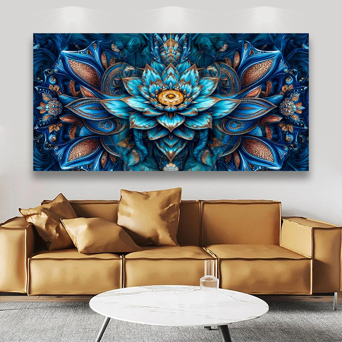 Blue Abstract Wall Art Bedroom Wall Decor Living Room (40"L x 20"W / Country House)